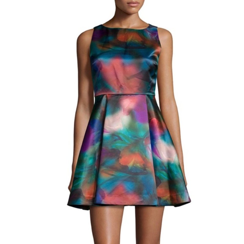 Alice + Olivia Belia A-Line Multicolor Watercolor Dress